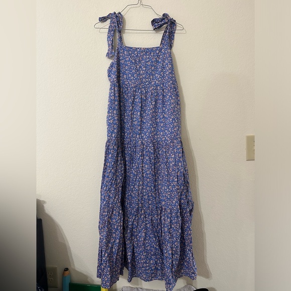 NWT Madewell Tie-Strap Tiered Midi Dress Summer Floral MultiColor Blue Sz Xs Red - Picture 2 of 14